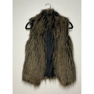 Donna Salyers Fabulous Furs Shaggy Faux Vest Brown Black Women XS Boho Festival